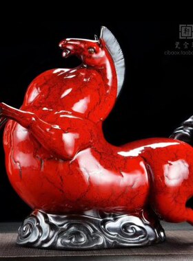 到成功办公酒店飞玄关飞马奔踏唐燕红色马马家装陶瓷招财摆件橱柜