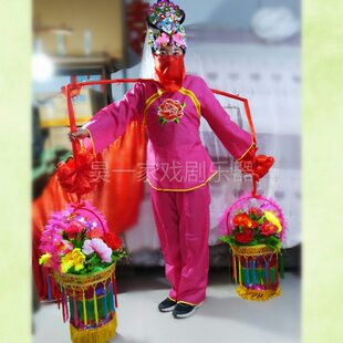 挑歌婚花花篮喜舞蹈花挑锄戏曲戏剧演庆舞台花篮秧挑火舞表道具社