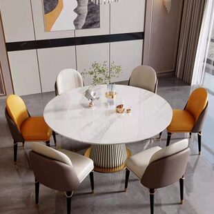 旋转伸缩折叠轻奢椅圆桌方岩板餐桌现代简约圆变形饭桌两用多功能