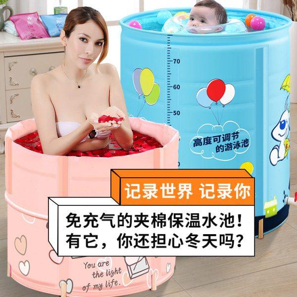 婴儿游泳池家用新生幼儿童合金支架大号宝宝夹棉保温游泳桶洗澡桶