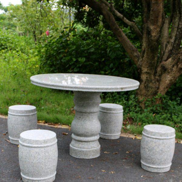 石桌石凳户外庭院花园石椅圆鼓墩凳子公园石头桌子圆台桌茶几一套