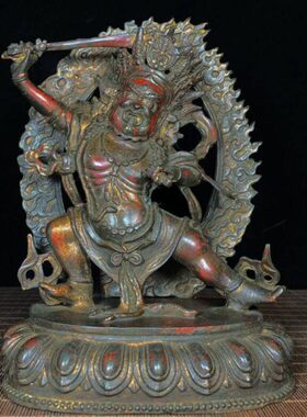 办公室装饰摆件古玩背家居臂玛哈嘎大纯铜黑二光天收藏神像铜像拉