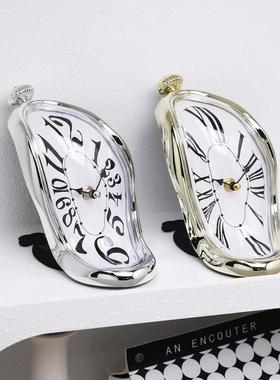 轻奢高级氛围感扭曲融化弯曲时钟挂钟客厅个性静音钟表装饰品摆件