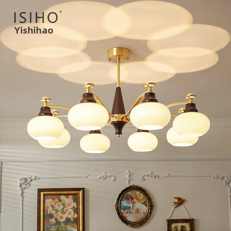 依诗豪 中古风法式全光谱护眼柿子吊灯设计师款覆古客厅餐厅灯具