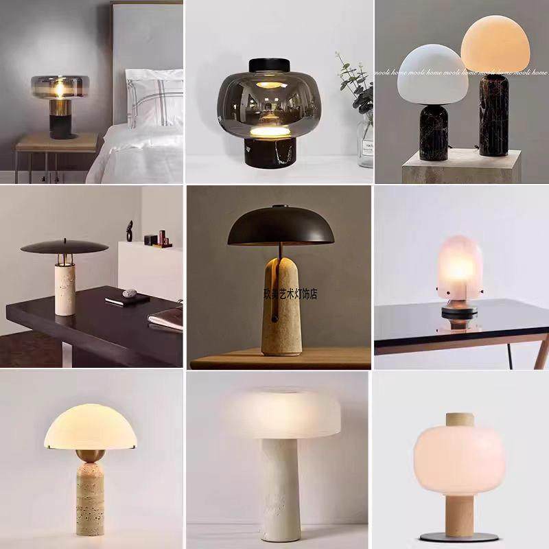 新款现代北欧大理石台灯创意简约设计师书房卧室床头洞石玻璃台灯