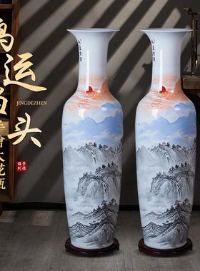 鸿运当头手绘大花瓶景德镇陶瓷客厅电视柜酒店别墅落地高摆件送礼