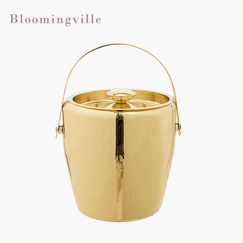 丹麦Bloomingville金色不锈钢冰桶冰块存放桶带盖手提啤酒冰镇桶