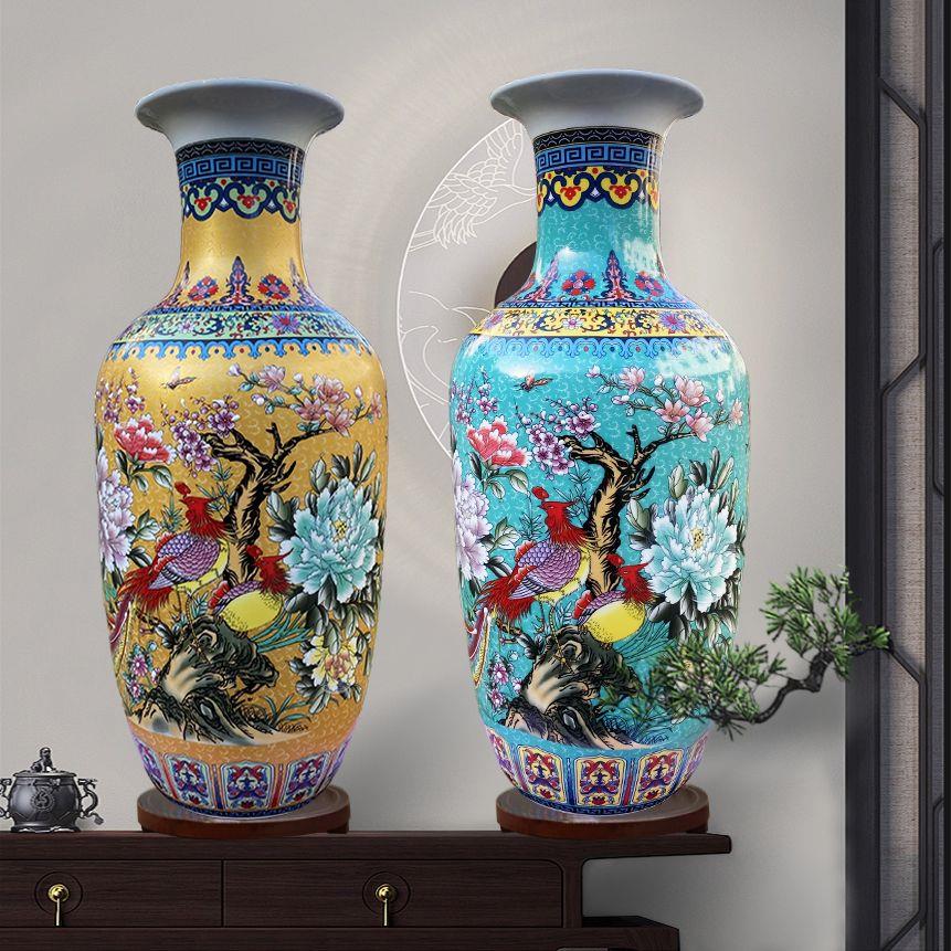 陶瓷器珐琅彩大花瓶子插花摆件景德镇落地客厅家居室电视柜装饰品