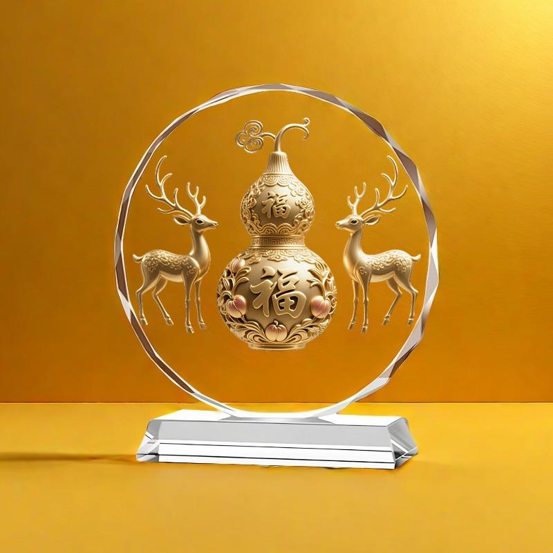 福禄双全水晶摆件乔迁送礼招财生肖公鸡酒柜镇宅办公桌工艺摆台