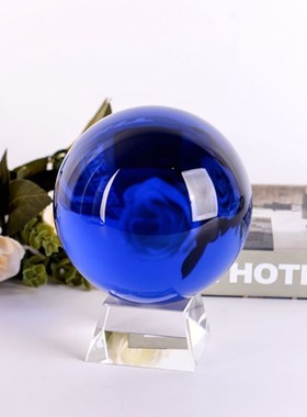 蓝色水晶球摆件玻璃透明圆球家居客厅饰品办公桌书桌玄关摆件送礼