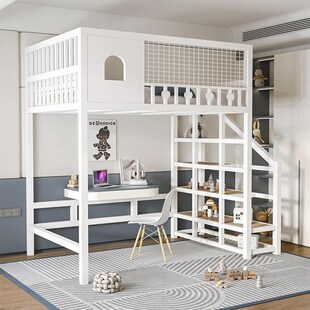 铁艺高架床单上层上床下空省空间家用二楼悬空床阁楼床上铺高低床