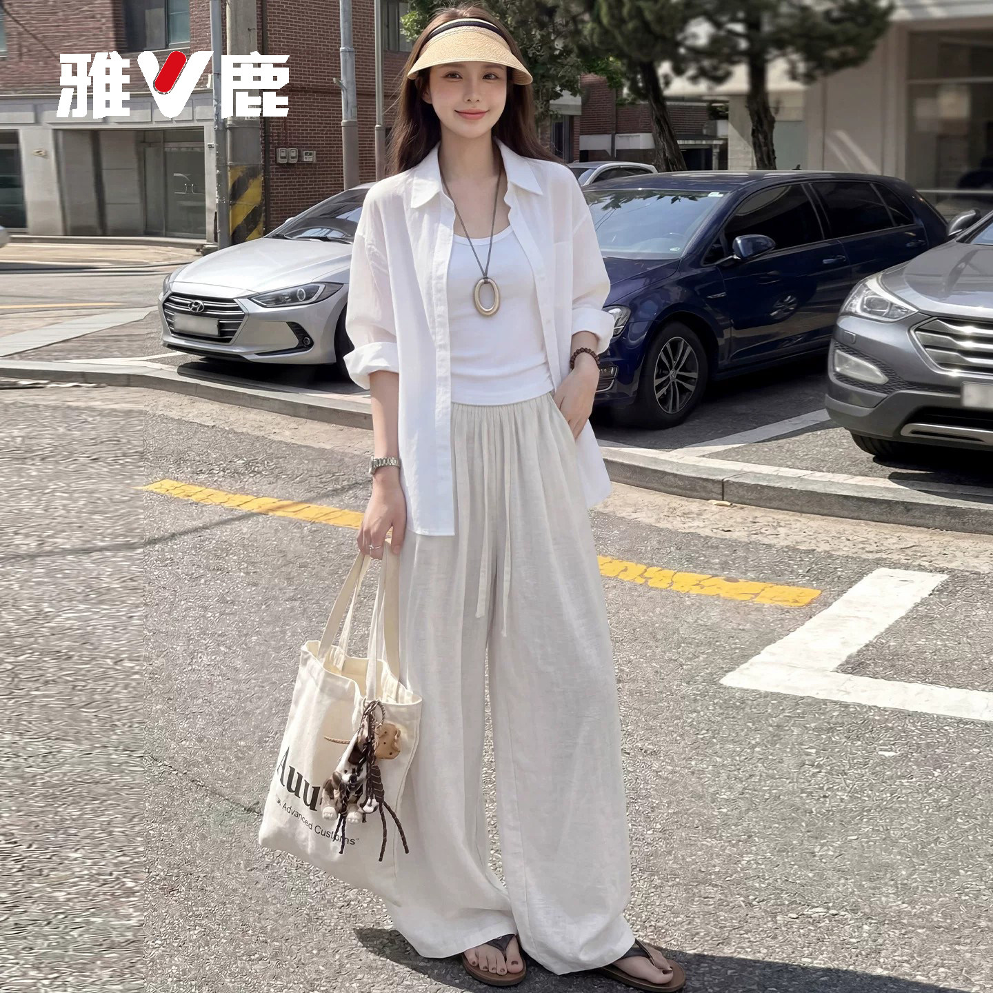 雅鹿亚麻气球裤女夏季薄款2026新款高腰宽松垂感小个子弯刀阔腿裤