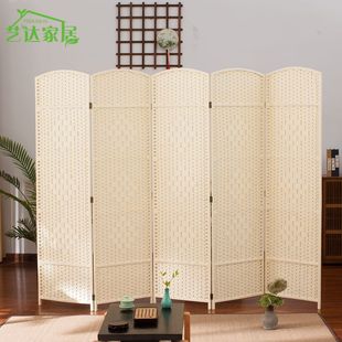 草编屏风隔断酒店玄关客厅卧室遮挡家用折屏简易折叠移动实木屏风