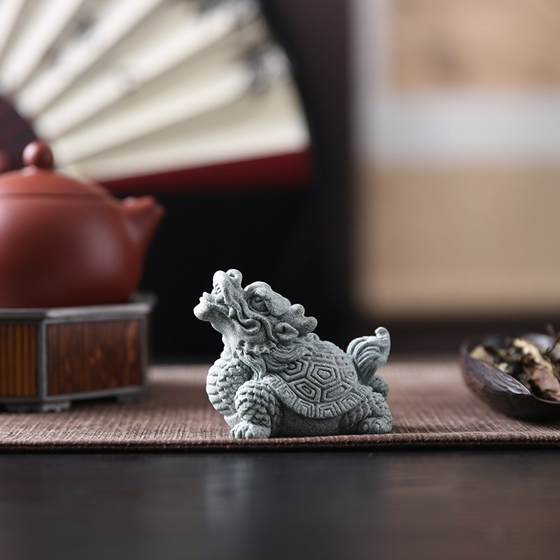 创意龙龟玄武青砂石乌龟茶宠桌面招财小摆件鱼缸造景工艺品装饰品