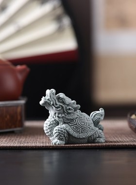 创意龙龟玄武青砂石乌龟茶宠桌面招财小摆件鱼缸造景工艺品装饰品
