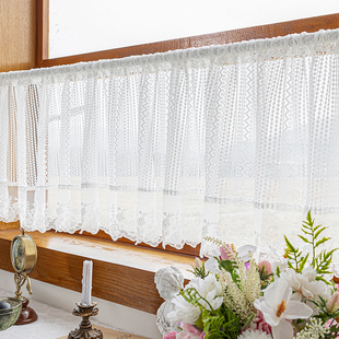 白色蕾丝门帘遮挡帘滑轨免打孔安装挂钩魔术贴轨道杂物柜半帘短帘