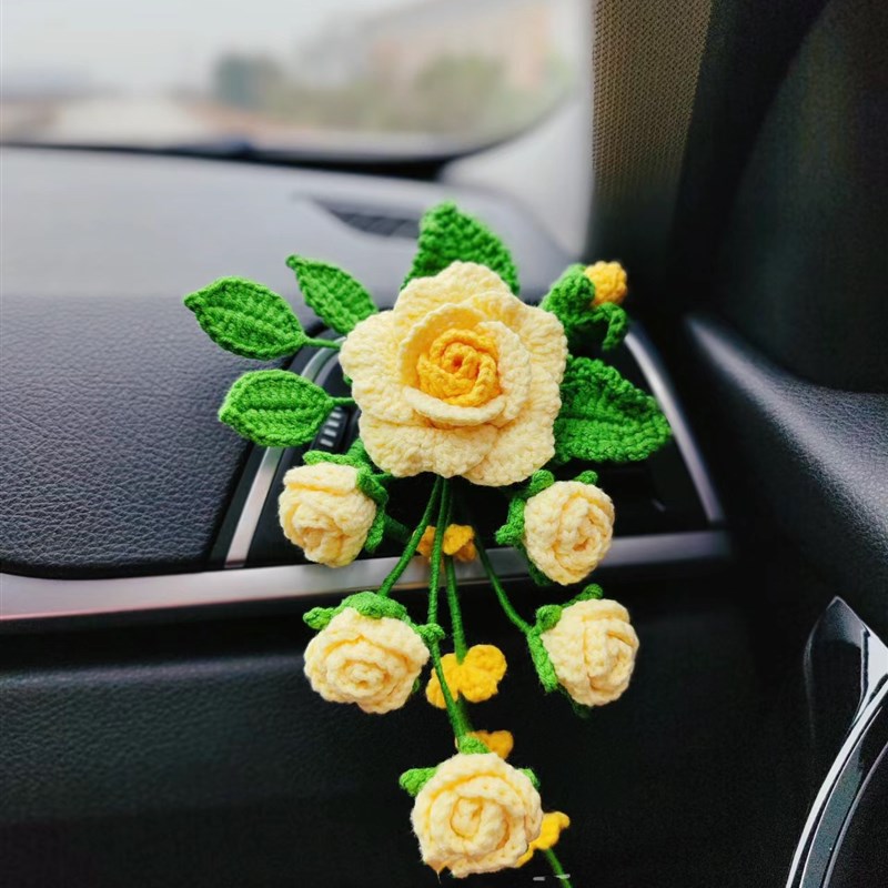 手工编织花束diy一路生花出风口夹全套毛线材料包自Z制车载摆件