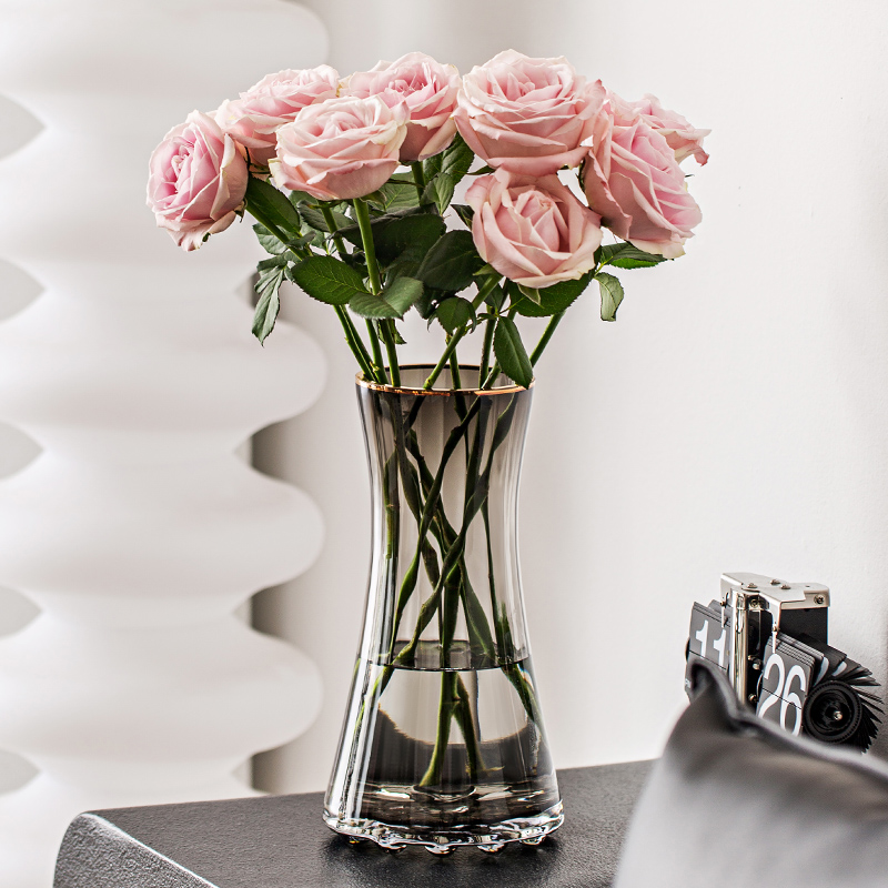 花瓶玻璃摆件高级感n客厅插花简约现代透明水培轻奢玫瑰鲜花法式