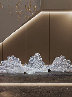 新款双面肌理山型k雕塑艺术品酒店大堂透明树脂摆件样板房软装饰