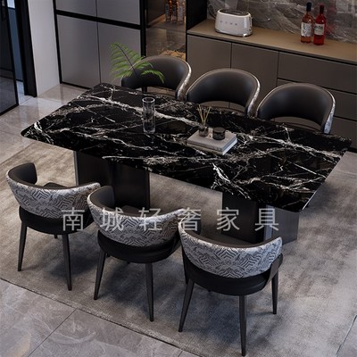 轻奢高级感大理石餐桌椅组合现代简A约2025新款吃饭长方形桌子家