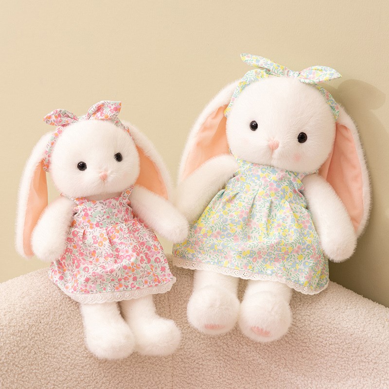 可爱花裙兔公仔抱枕男女孩睡觉布娃娃兔J子毛绒玩偶小白兔玩偶礼