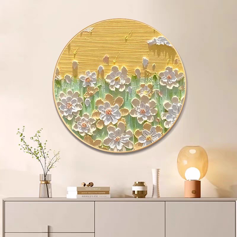 卧室装饰画圆形奶油风北欧玄关壁画餐厅挂画肌理画温馨主卧床头画图片