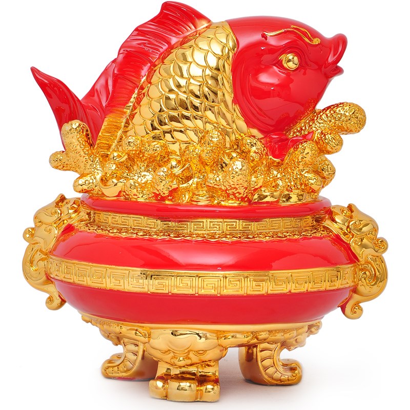 聚宝盆鱼摆件开业乔迁新居招财礼品客厅电视柜办公室工艺品装饰品