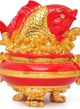 聚宝盆鱼摆件开业乔迁新居招财礼品客厅电视柜办公室工艺品装饰品