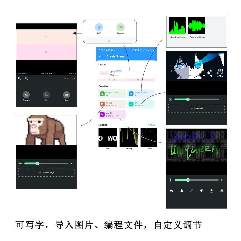 SP801E幻彩全彩跑马LED灯带像素屏控制器音乐模式可编程