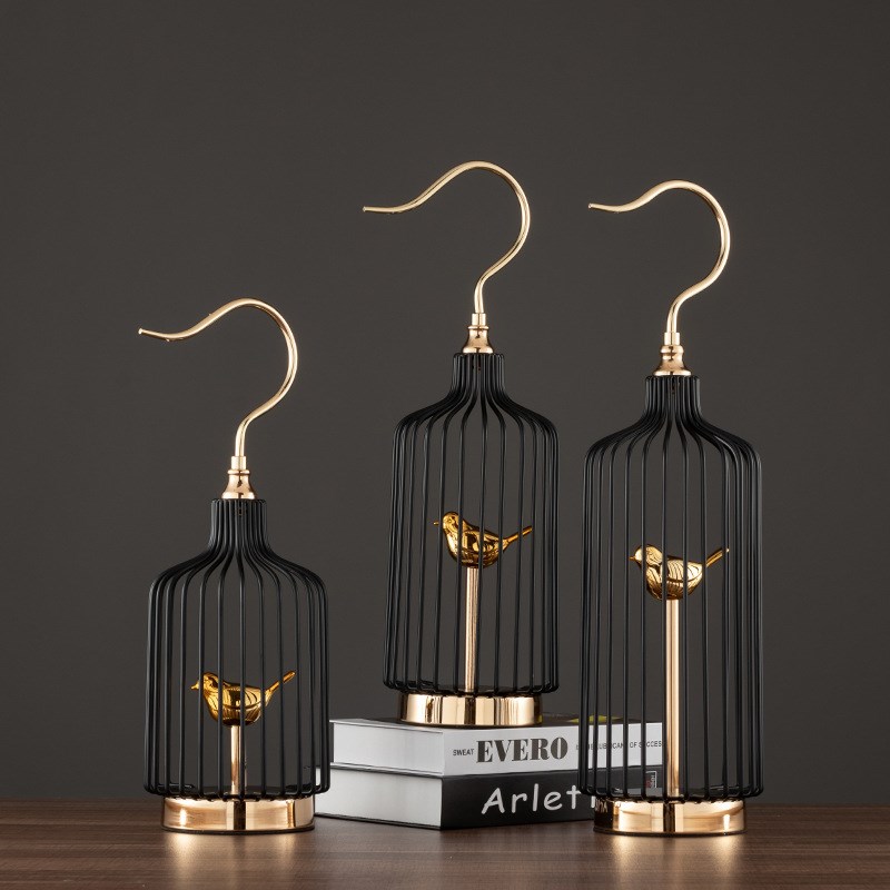 轻奢金属覆古创意鸟笼摆件客厅电视柜玄关样板房装饰品乔迁礼物