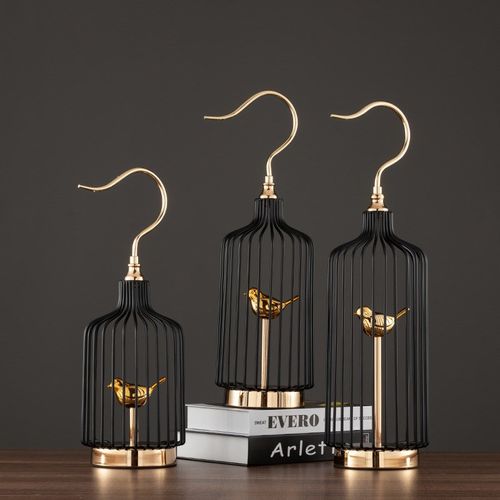 轻奢金属覆古创意鸟笼摆件客厅电视柜玄关样板房装饰品乔迁礼物