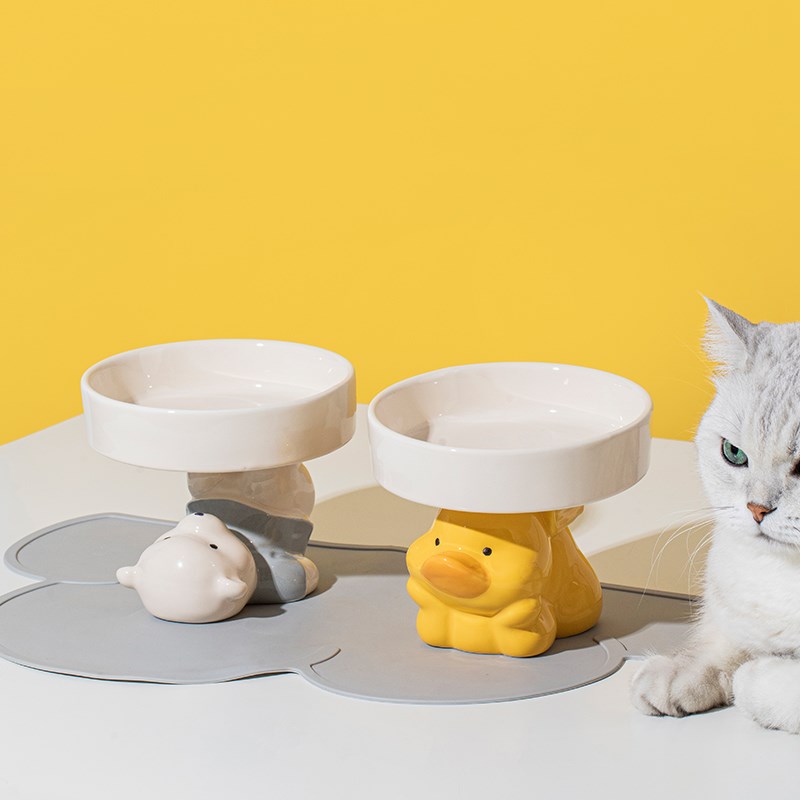 卡通陶瓷高脚护颈猫碗防打翻大口径猫粮碗猫咪喂食饮水宠物碗饭盆