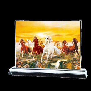 八骏图客厅水晶摆件骏马图装饰画马到成功办公室国画桌面书房摆台