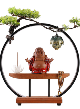 新中式桌面创意禅意摆件装饰品客厅办公室开业礼品家居灯圈小夜灯