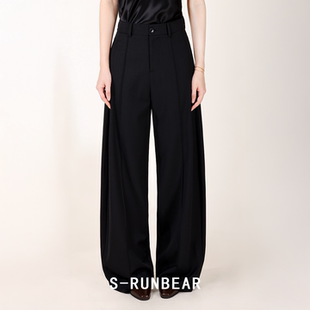 S-RUNBEAR时润贝而弯刀阔腿裤女精纺羊毛休闲西装裤秋冬