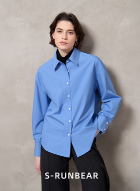 S-RUNBEAR时润贝而100长绒棉衬衫蓝色简约设计感