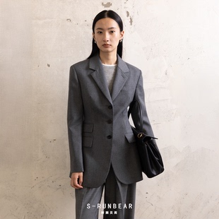 黑色 外套女收腰灰色氣質正肩高級感羊毛西服修身 SR時潤貝而 西裝