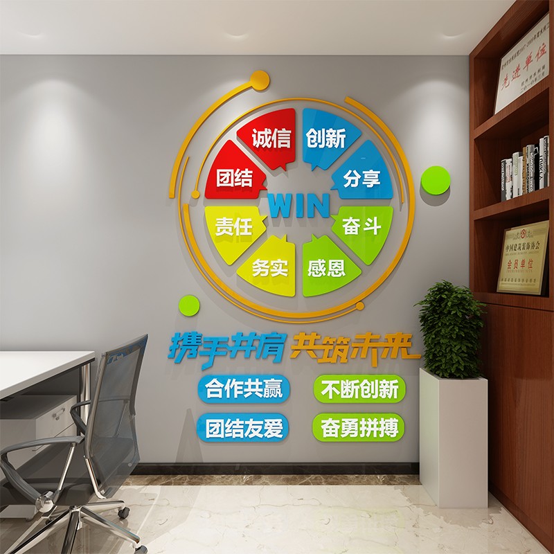 公司企业办公室员工文化墙面装饰布置3d立体励志墙贴画纸激励标语