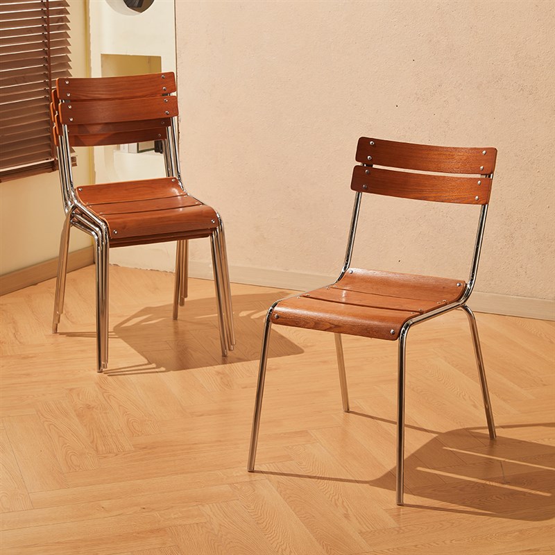 中古罗马餐椅北欧复古实木餐椅铁艺靠背户外木头椅子咖啡厅休闲椅