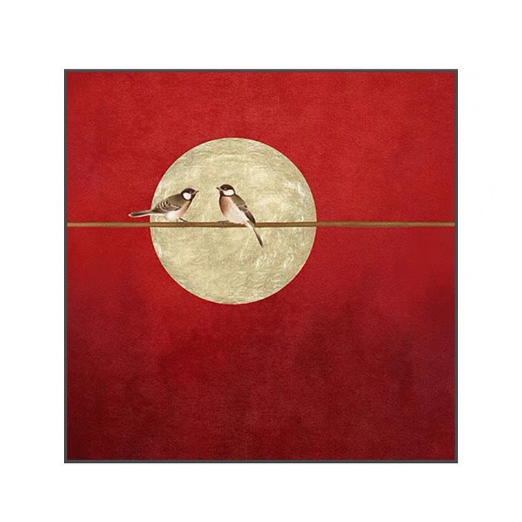飞鸟图新中式客厅玄关正方形油画布装饰画风景沙发卧室吉祥壁挂画图片