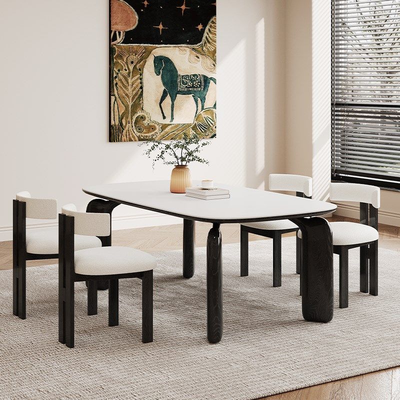 黑色实木餐桌家用奶油风小户型极简侘寂风长方形白蜡木岩板餐桌椅,住宅家具,岩板餐桌,淘宝优惠券,粉丝福利购,淘宝优惠卷