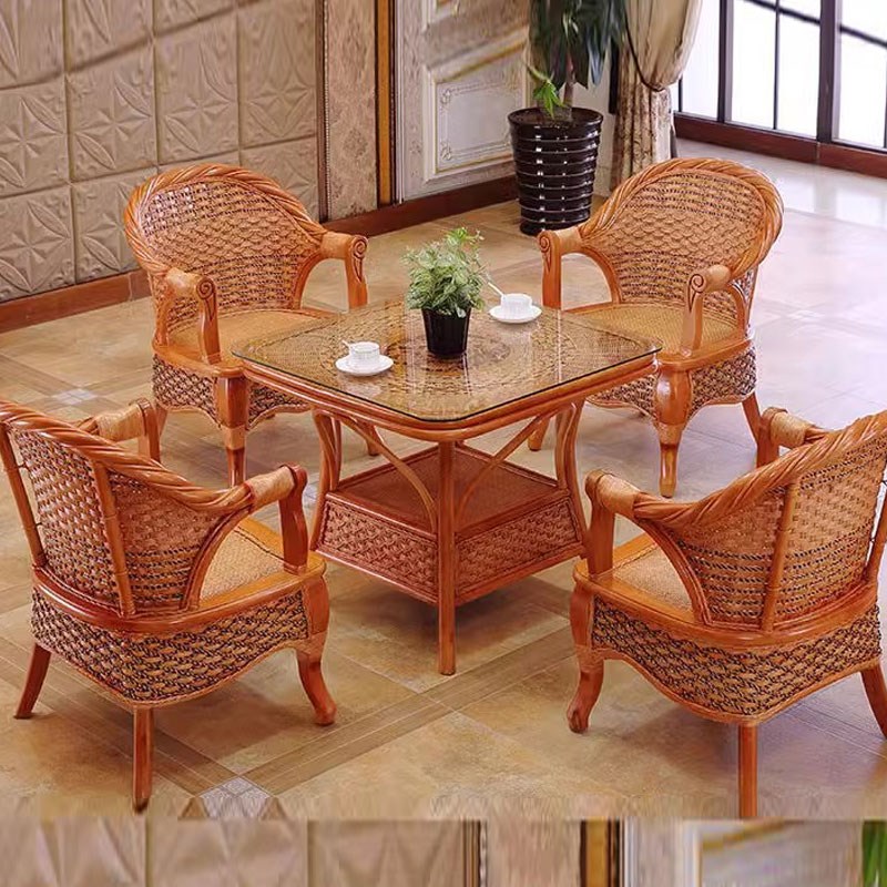 藤椅三件单人茶几椅子靠背编织实木椅藤编阳台休闲桌椅