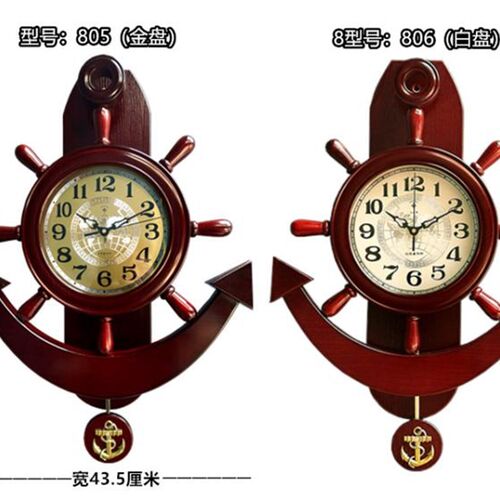 地中海一帆风顺舵手静音木挂钟客厅实木摆钟中式整点报时音乐报时