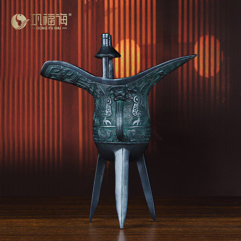 巩福海铜爵杯酒樽摆件工艺品仿古青铜器龙爵杯凤爵杯装饰摆件礼品