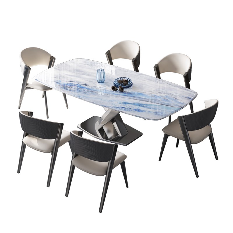 高端不锈钢超晶石餐桌家用小户型天然大理石西餐桌微晶石奢石桌子