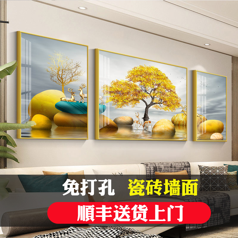 丽维家轻奢客厅装饰画沙发背景墙挂画大气现代简约鹿晶瓷定制壁画图片