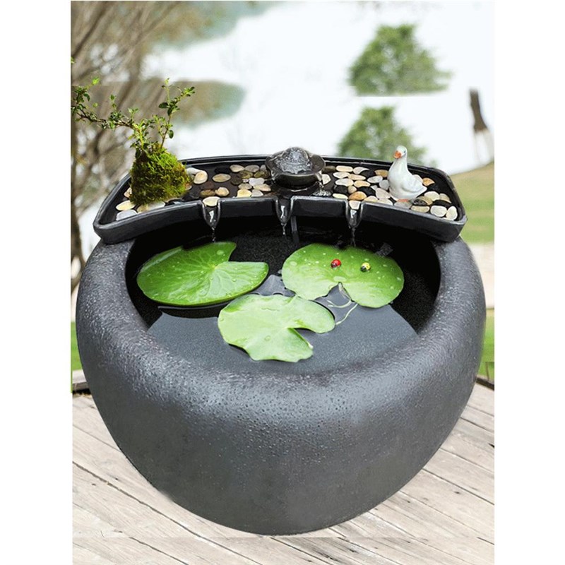 招财流水生财循环水陶瓷鱼缸循环流水过增氧石槽微景观造景