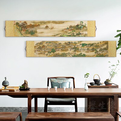 明上河图丝绸卷轴挂画卧室客厅饰画书房背景墙壁画