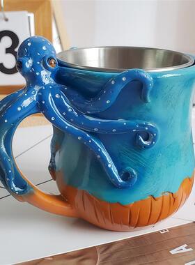 跨境爆款 Handmade Octopus Mug 手工章鱼杯马克杯树脂工艺品摆件