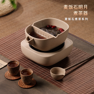 复古安化黑茶家用麦饭石煮茶器煮茶炉电陶炉 黑茶壶煮茶器陶瓷套装